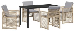 5 Darabos Kerti Étkező Garnitúra Párnákkal Bézs Poly Rattan