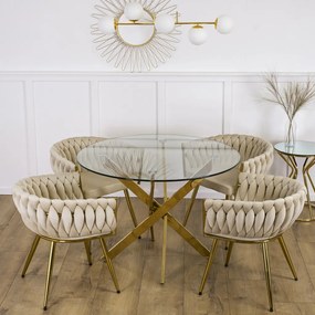 Elegáns Étkezőastzal Üveg/Aranya. SALLO 110 cm