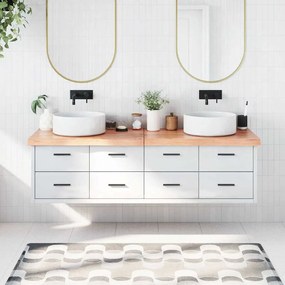 világosbarna kezelt tömör fa fürdőszobai pult 180x60x(2-6) cm