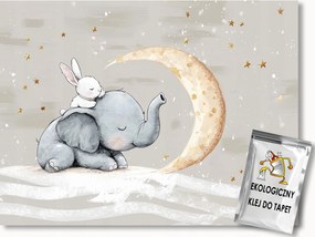 Fotótapéta Flizelina Ég Csillagok Hold Álom Elefánt Nyúl 416x254 ragasztó