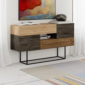 Barna-natúr színű alacsony komód tölgyfa dekorral 145x82 cm Titan – Marckeric
