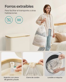 Fedeles mosókosár, 3 részes, 150L, levehető bélés, összecsukható, krémfehér