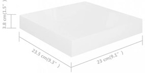 2 db magasfényű fehér MDF lebegő fali polc 23 x 23,5 x 3,8 cm