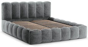 Szürke kárpitozott ágyneműtartós franciaágy ágyráccsal 200x200 cm Lupine – Micadoni Home