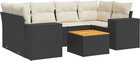vidaXL 7 részes fekete polyrattan kerti ülőgarnitúra párnával