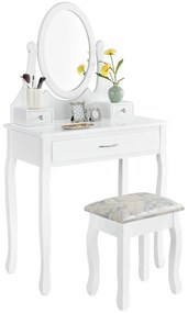 Fehér színű "Lena" fésülködő asztalka tükörrel és székkel