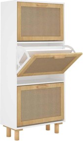 vidaXL fehér szerelt fa és természetes rattan cipőszekrény 52x25x115cm
