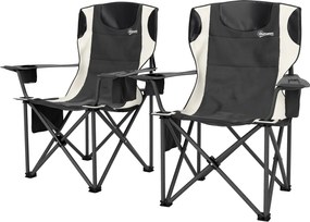 Outsunny 2 db összecsukható Kemping Szék Karfával, Pohártartóval, Fejtámlával, Hűtőtáskával - 120 kg teherbírású, párnázott Horgász Szék Kerti Szék Ke