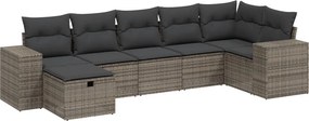 vidaXL 7 részes szürke polyrattan kerti ülőgarnitúra párnákkal