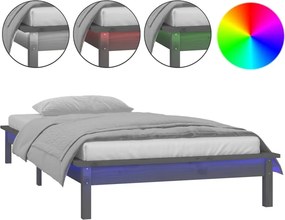 vidaXL szürke tömör fa LED-es ágykeret 100 x 200 cm