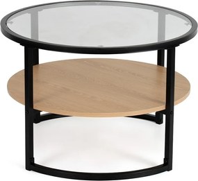 Fekete-natúr színű kerek dohányzóasztal tölgyfa dekorral ø 68 cm Zanu – Bonami Essentials