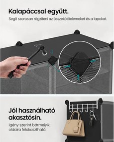 Összekapcsolható cipőtartó, 10 rekeszes műanyag cipőszekrény, fekete