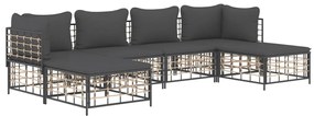 6 részes antracitszürke polyrattan kerti ülőgarnitúra párnákkal