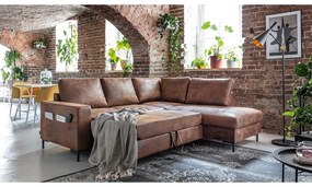 Barna bőrutánzat kinyitható sarokkanapé (jobb oldali) Lofty Lilly – Miuform