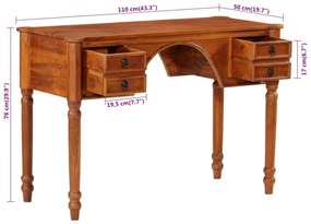 tömör akácfa íróasztal fiókokkal 110 x 50 x 76 cm
