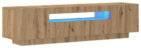 kézműves tölgy szerelt fa TV-szekrény LED-ekkel 160x35x40 cm