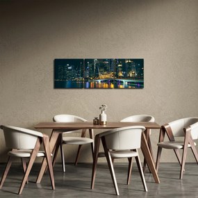 Egy kép az éjszakai Szingapúrról (órával) (90x30 cm)