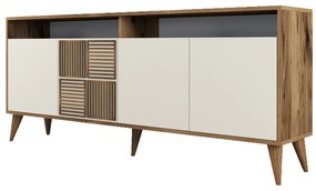 Krémszínű-natúr színű alacsony komód diófa dekorral 180x79 cm Milan – Kalune Design