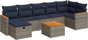 vidaXL 8 részes szürke polyrattan kerti ülőgarnitúra párnákkal