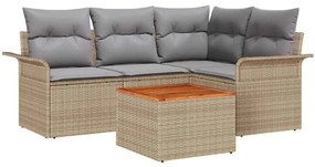 vidaXL Kerti Kanapé Szett párnával 5 pcs Bézs polirattan