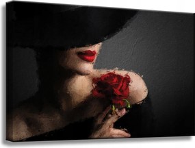 Vászonkép Nő vörös rózsával Piros ajkak Elegancia 60x40 cm