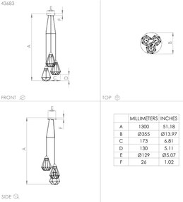 Eglo 43683 - Csillár zsinóron TARBES 3xE27/60W/230V