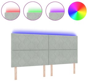 LED Fejtámla Gyémánt Blokk Minta Világosszürke 200 cm Bársony