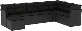 vidaXL 8 részes fekete polyrattan kerti ülőgarnitúra párnákkal