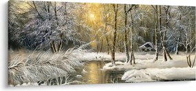 Kép - házikó az erdőben, olajfestmény (120x50 cm)