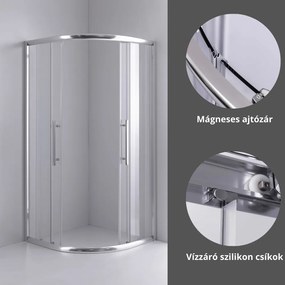 Stuxi Nizza 80x80 cm íves két tolóajtós zuhanykabin 6 mm vízlepergető biztonsági üveggel, króm elemekkel, 190 cm magas