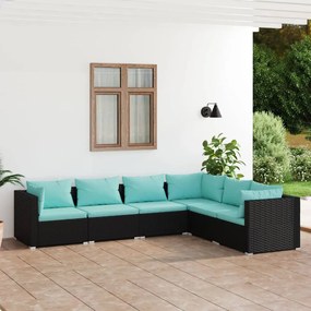 6 részes fekete polyrattan kerti ülőgarnitúra párnákkal