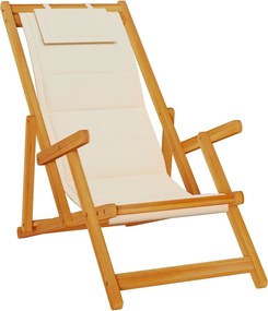 vidaXL krém akácfa & textilene összecsukható strandszék karfával