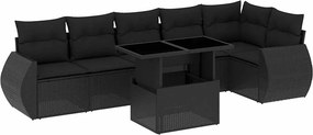vidaXL 7 részes fekete polyrattan kerti ülőgarnitúra párnával