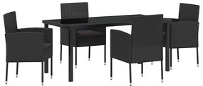 vidaXL Kert étkező szett párnával 5 pcs Fekete polirattan