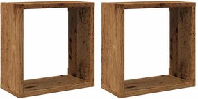 vidaXL 2 db antik fa színű szerelt fa fali kockapolc 30x15x30 cm