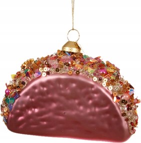 Üveggömb rózsaszín taco flitterekkel 11cm