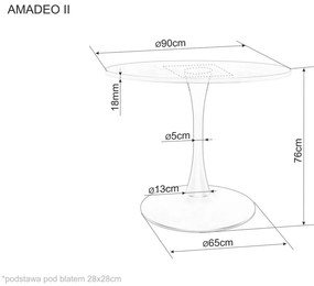 Kerek étkezőasztal AMADEO II 90x90 cm, tölgy dekorációval