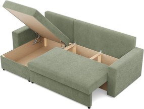 Zeus sarokkanapé, 2 ágyneműtartóval, egyenes kartámasz, kordbársony, univerzális oldal, bonell töltet, zöld