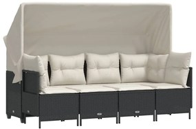 5 részes fekete polyrattan kerti kanapészett párnákkal