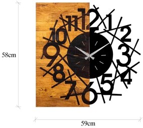 Fali óra 59x58 cm, 1xAA, fa/fém