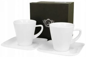 Modern fehér porcelán csésze aljjal - 250 ml - 2 személyes készlet díszdobozban