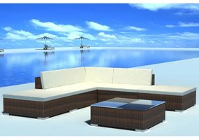 6-részes barna polyrattan kerti társalgószett párnákkal