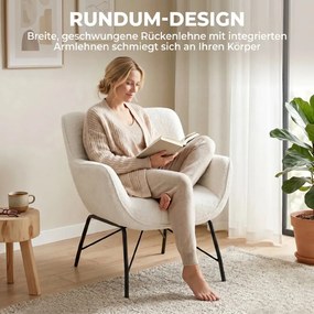 HOMCOM Modern lounge fotel, integrált karfákkal, fém lábakkal, 69 x 68 x 78,5 cm, krémfehér