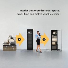 Fekete üveg vitrin nappaliba, fém lábakon LUIGI Modern 500 x 1800 x 350 mm