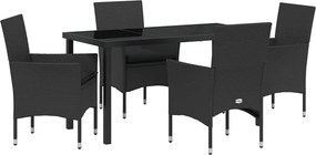 vidaXL Kert étkező szett párnával 5 pcs Fekete polirattan