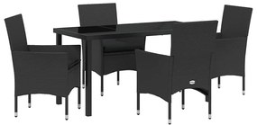 vidaXL Kert étkező szett párnával 5 pcs Fekete polirattan
