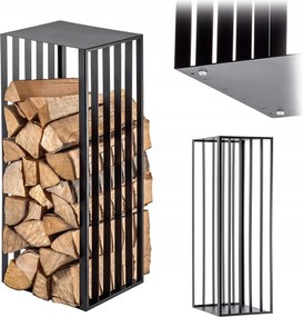 Kandalló Fa Állvány Tűzifa Kosár Fém Könyvespolc Nagy Fekete 90 cm