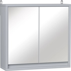 HOMCOM Fürdőszobai Szekrény Tükrökkel, 2 Ajtóval és Állítható Polccal, Felfüggeszthető Fürdőszobai Bútor Modern Stílusú WC-hez 48x14.5x45 cm Szürke |