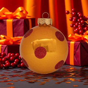 Red Orange Dots kézzel festett üveg karácsonyi gömb szett 6*8cm