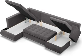 Tokio U sarokkanapé, 3 ágyneműtartóval, kordbársony, baloldali, szürke